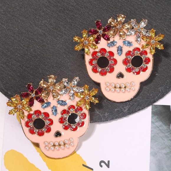 Sugar Skulls Halloween Day Of The Dead Earrings - Picture 3 of 7